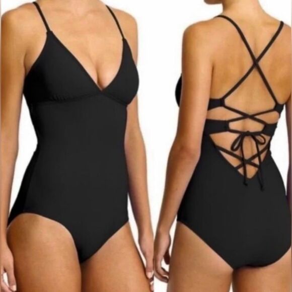 Athleta Black Criss Cross Strappy Back Moderate Coverage One Piece Swimsuit - Picture 1 of 12